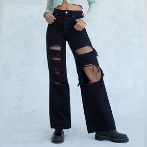 Pacsun baggy jeans 25 black distressed tattered denim wide leg 90s high rise